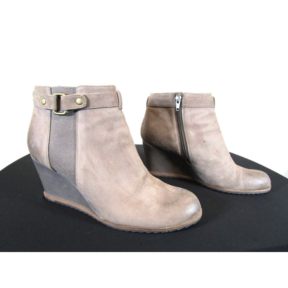 EUC! Susina Keeley Gray Leather Wedge Heel Ankle Booties Women Sz 8.5 M - Picture 1 of 11